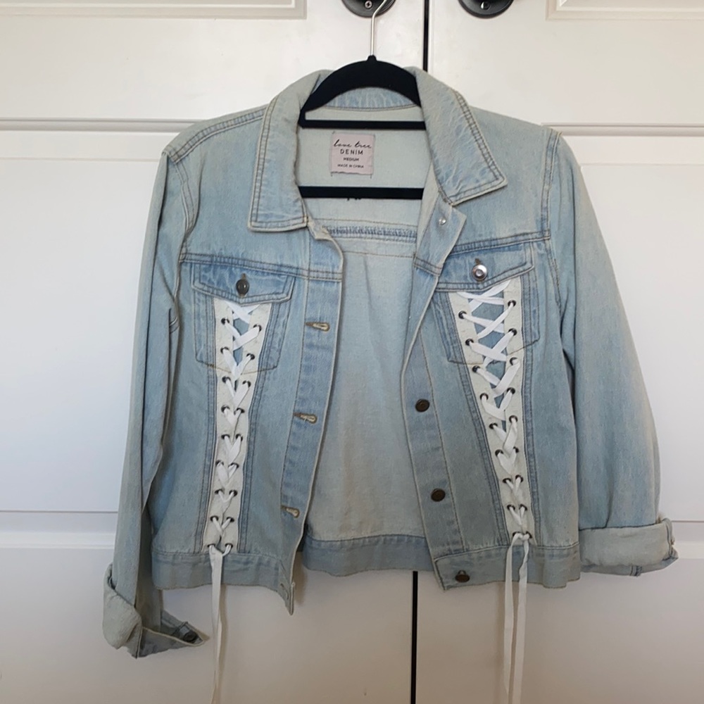 Jean jacket with lace up detail